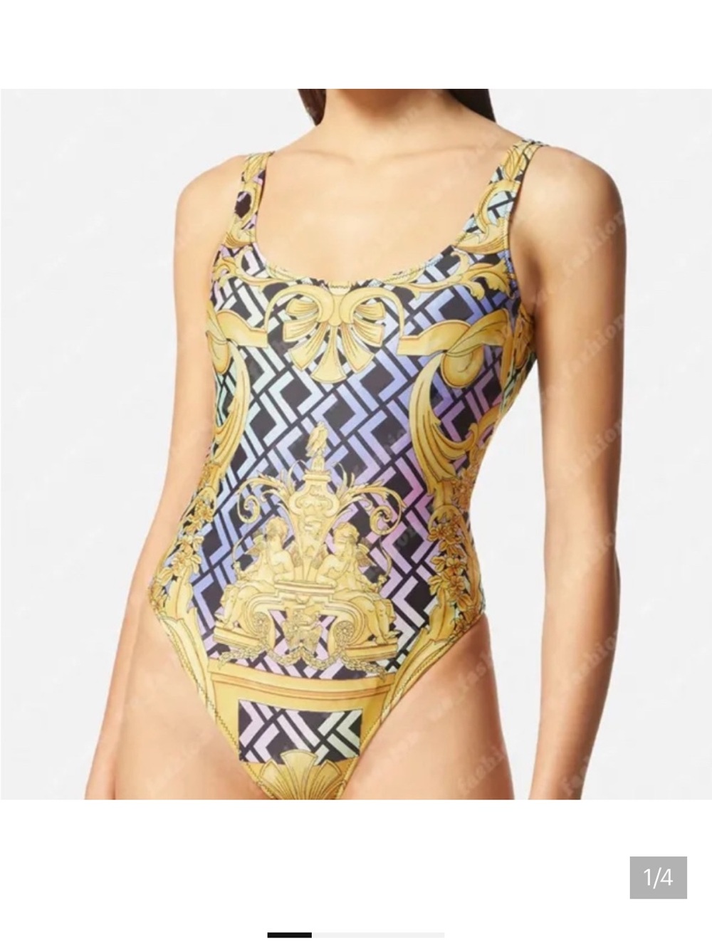 Fendace Versace Yellow & Black Baroque One-Piece Swimsuit